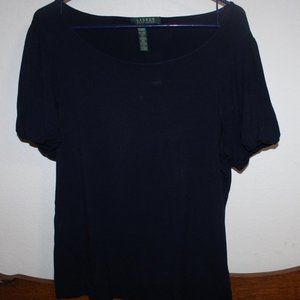 Lauren Ralph Lauren Navy Blue Puff Sleeves Top Size XL